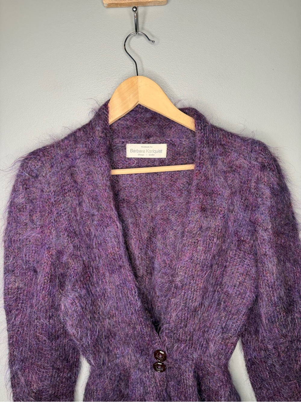 Handmade Royal Purple Mohair Peplum Cardigan - Picture 4 of 11